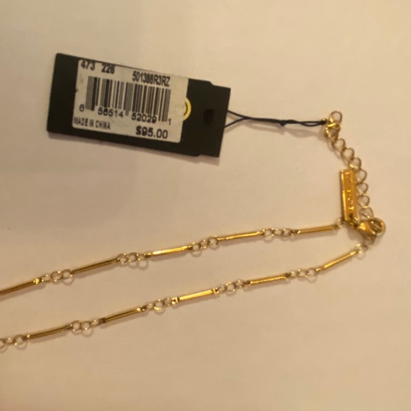 NWT Rachel Zoe Gold Chain Necklace W/Fixed Barrel Pendant Rhinestone Sides 16-18 - Picture 3 of 7